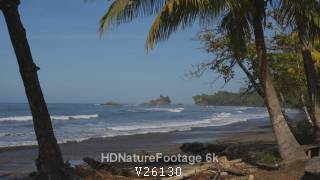 Palm Trees and Sandy Beach and Waves Scenery in Costa Rica Paradise